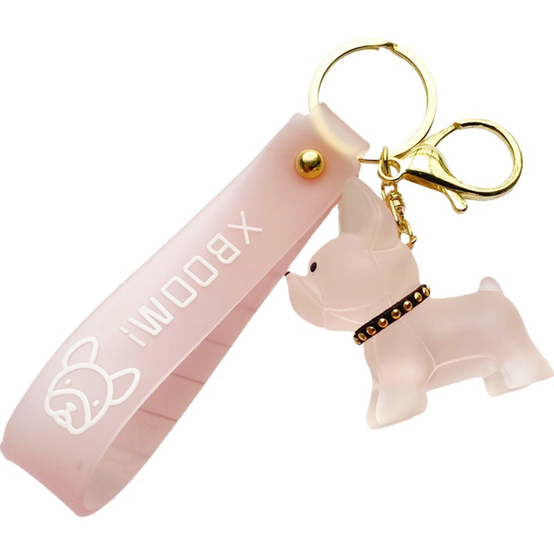 Creativo de cristal francés cubo llavero transparente cachorro coche llavero masculino lindo de dibujos animados pareja mochila colgante femenino