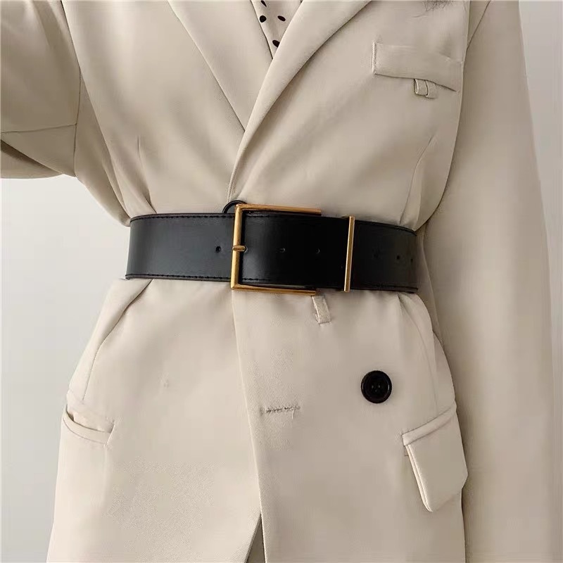 Cinto largo para mulher, cinto retro com fivela quadrada preto_voghion.com