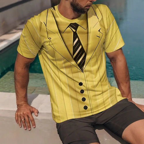 TEMU Men's Short Sleeve Summer T-shirt Trendy Brand Fashion Print Crew Neck Pajama Top