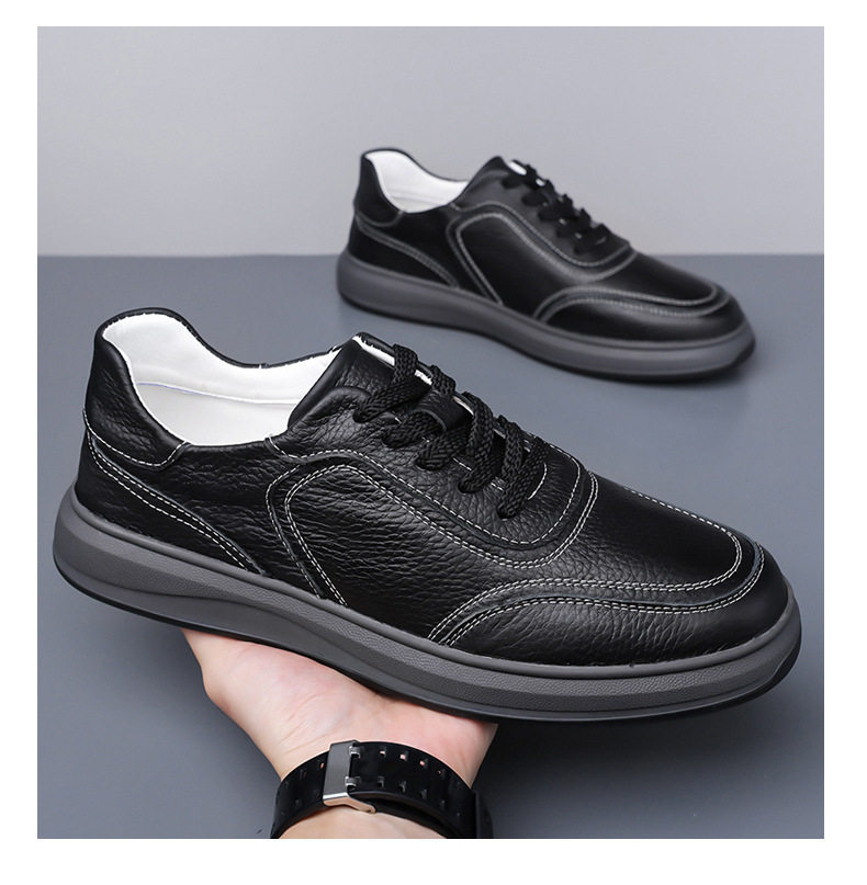 Giày sneaker nam da bò thật thoáng khí, giày trắng thời trang dây buộc phía trước — Màu trắng nhạt, màu trắng tinh khiết, màu xám, đen chi tiết 26