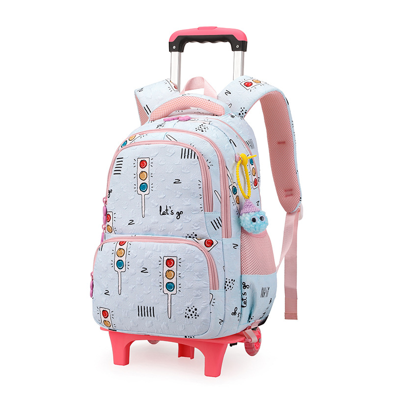 Mochila escolar con ruedas de gran capacidad con dibujos animados de pez natural para niñas de primer grado de primaria, niños de dos y tres años