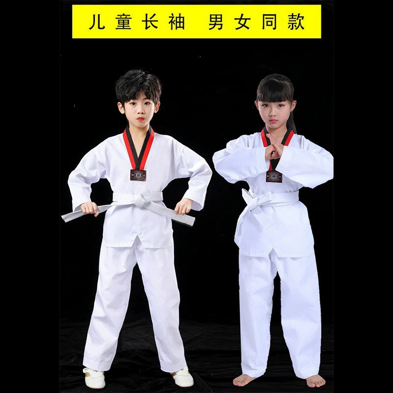 Одежда для тхэквондо Детский Взрослый хлопок Одежда для Каратэ с длинным коротким рукавом Пояс для тхэквондо Цена