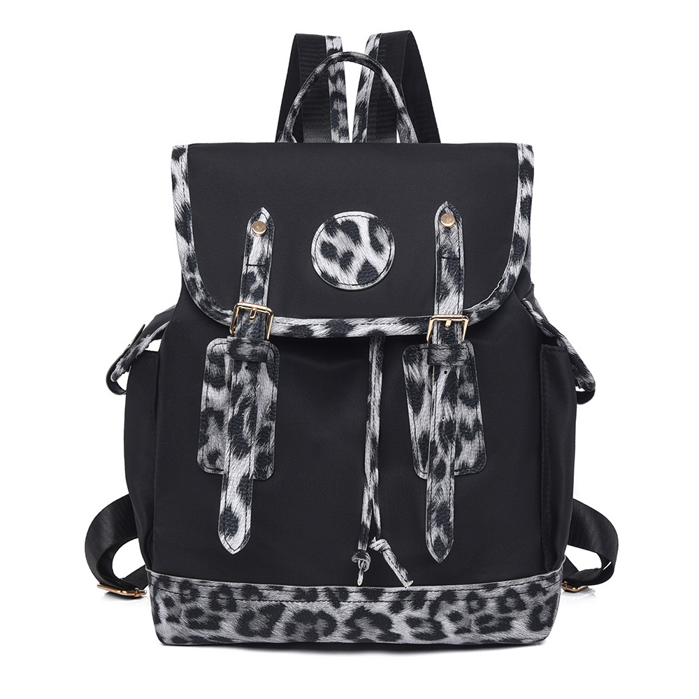 Amazon nueva mochila de tela Oxford para mujer casual moda estampado de leopardo contraste color antirrobo mochila para computadora de gran capacidad