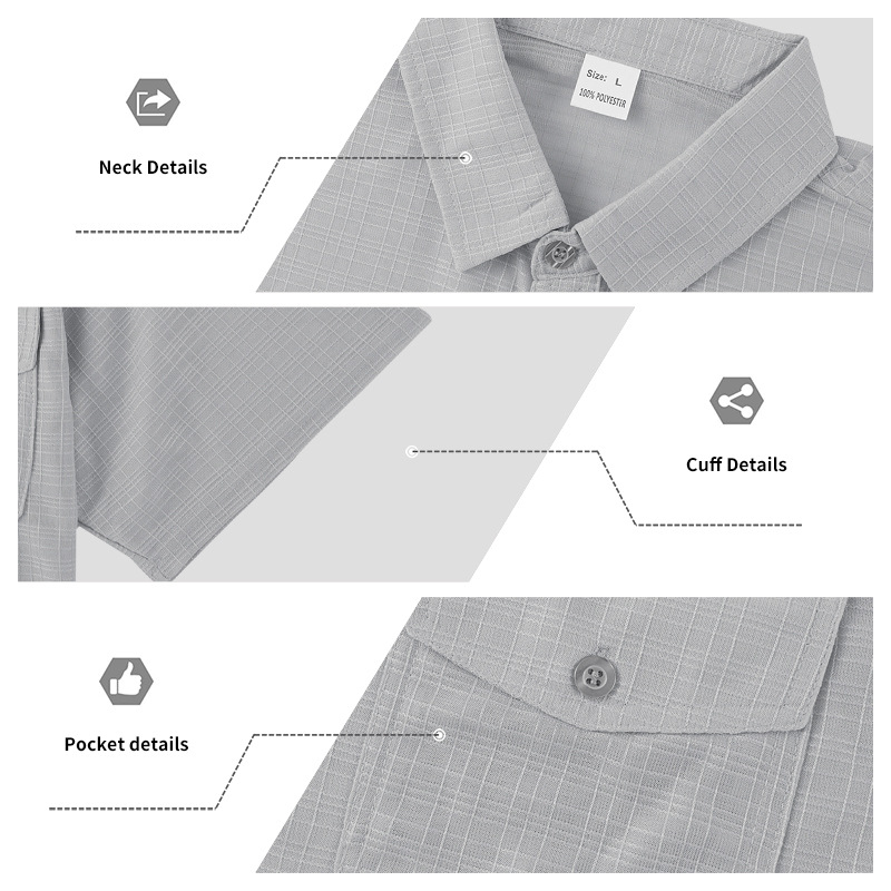 Chemise d'été à manches courtes pour homme, couleur unie, double poche, décontractée, pour les vacances_voghion.com