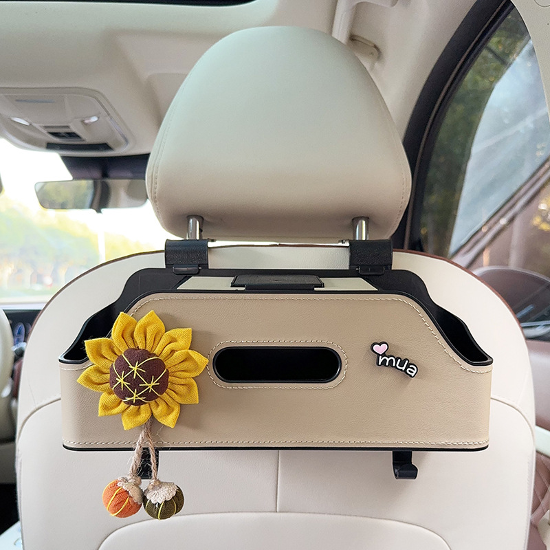 Back Multi-function Storage Box: Qìchē Car storage bag/box - beige-sunflower-multi-function-seat-back-storage-box
