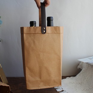 Cross-Border Red Wine Packaging Bag Washable Kraft Paper Wine Bag Retro Gift Packaging Shopping Red Wine Tote Bag Printable
