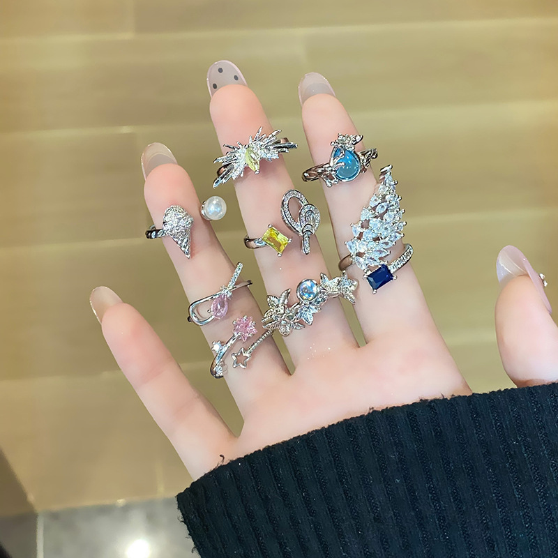 新款簡約風彩寶鋯石系列戒指女ins小眾設計感精緻百搭個性指環