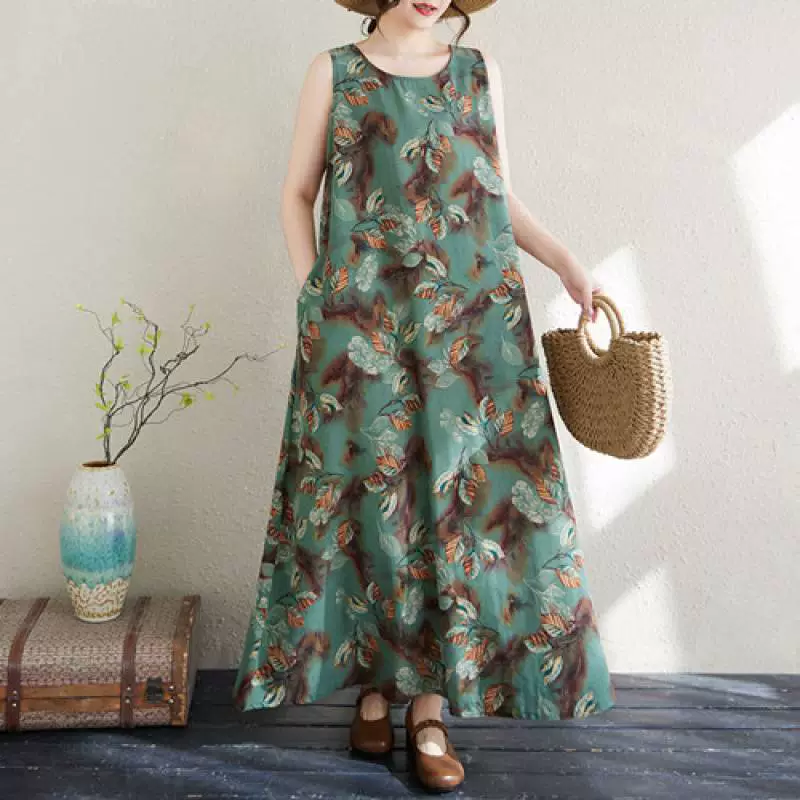 2025 реальный выстрел супер-размера 220 кг Летний богемный национальный стиль принт хлопчатобумажная льняная свободная длинная юбка большая юбка