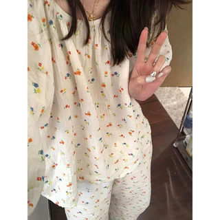 甜美少女碎花婴儿棉纱睡衣女春秋新款舒适亲肤长袖长裤家居服套装