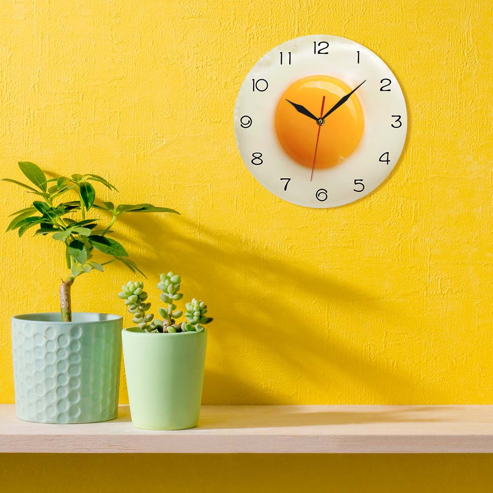 Modern Minimalist 3D Flat Design Breakfast Theme Wall Clock Omelette Kitchen Clock Home Living Room Decoration Wall Clock