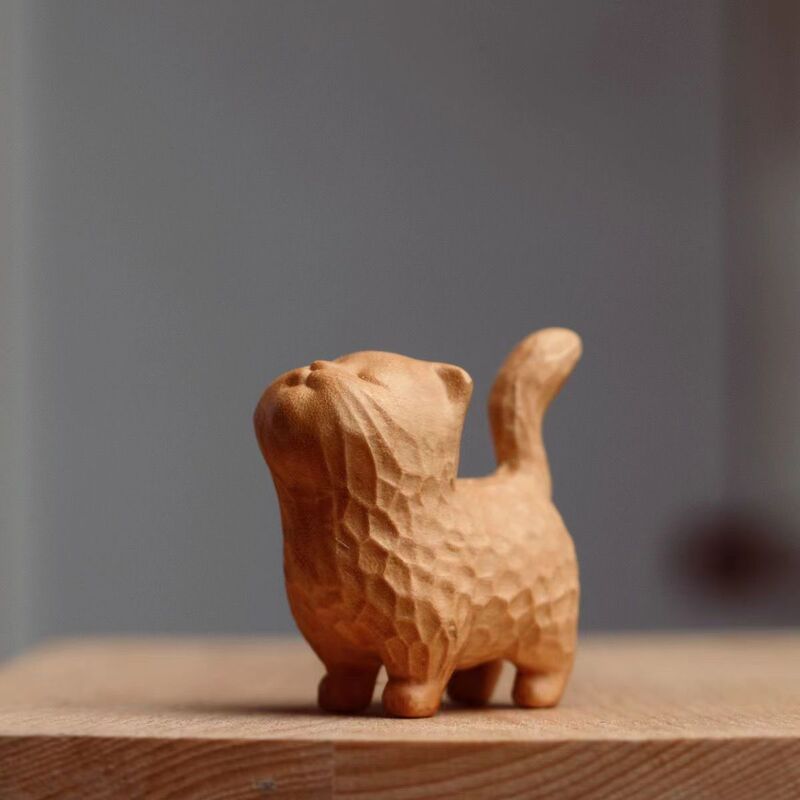 可爱小猫送女友童趣猫系列檀木简约实木雕刻手把生日礼物猫咪摆件|undefined