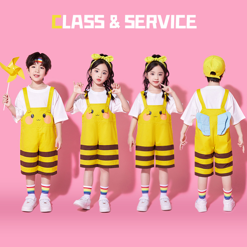 Lovable Wind Children's Suit Kindergarten Bee Strap Pants Group Performance Class Suit Lala Exercise Garden Suit