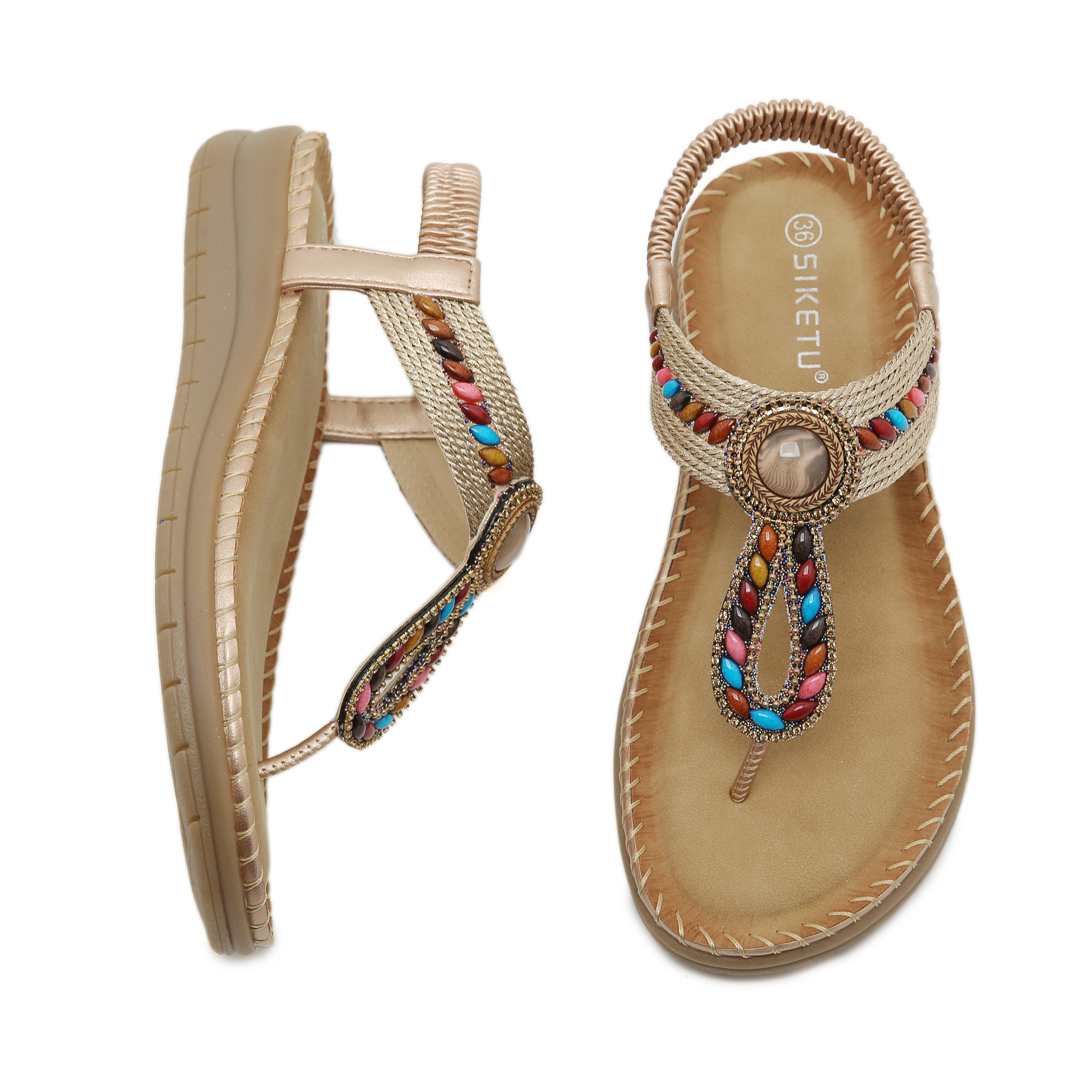 5012-7 Nuevo 2025 bohemia diamante zapatillas de masaje de látex casuales cómodas zapatos planos de tamaño grande