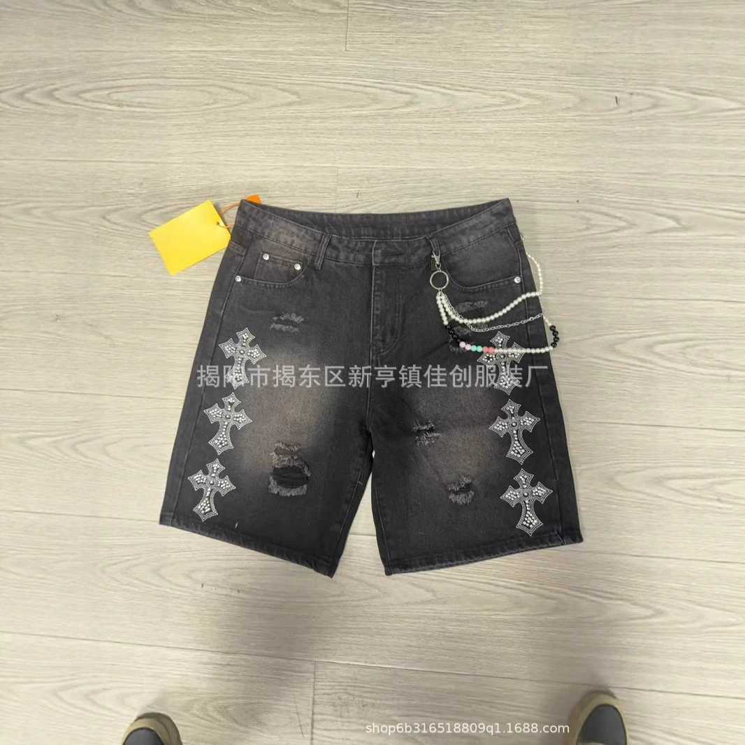 Японская мода, американские винтажные потертые модные брендовые джинсовые шорты, модные прямые универсальные брюки с пятью точками унисекс