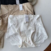 外贸日单女士纯色棉质白色内裤蕾丝大包臀收腹无痕大码一件代发