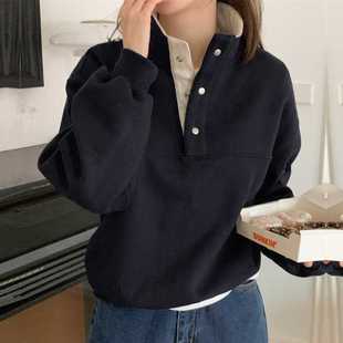 Gao Li collar fleece-lined padded warm pullover sports sweater 2025 new color matching art crumpled shoulder coat student
