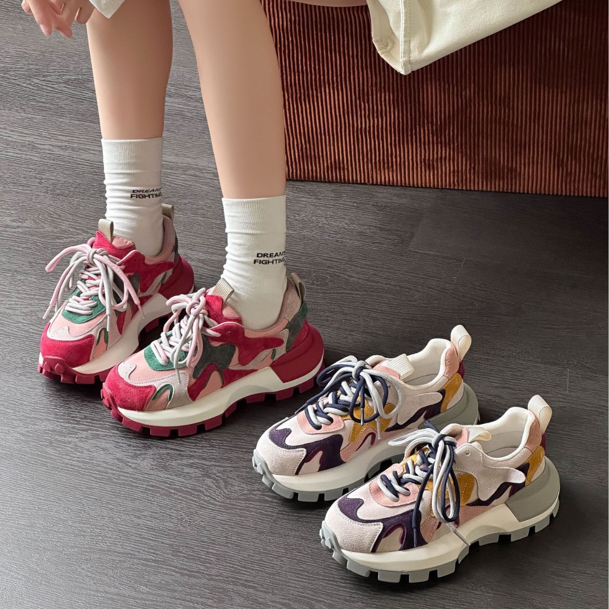 Trendy Color-Block Dad Sneakers for Women 2025 Spring New Niche Versatile Thick-Soled Height-Increasing Popular Sports Shoes