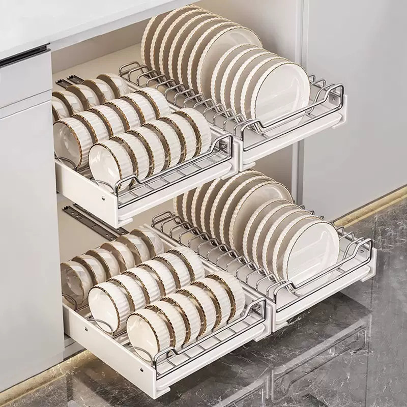 厨房抽拉式碗碟架置物架橱柜内抽屉式深柜收纳盒下水槽窄缝拉篮