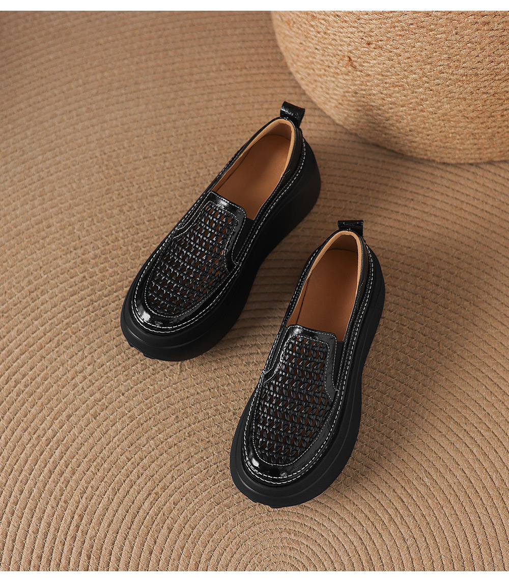 Giày sandal cao gót nữ hở mũi đế dày da thật mũi tròn phong cách lười — màu đen, màu trắng ngà chi tiết 23