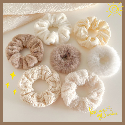 Winter plush pig intestine hair ring internet celebrity new simple furry hair rope rubber band women's hair rope leather set headwear