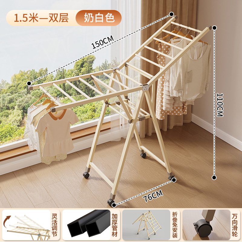 Percha de secado de ropa sin instalación de hierro forjado multifuncional plegable de almacenamiento varilla de colgante simple balcón para secar y secar estante de colcha