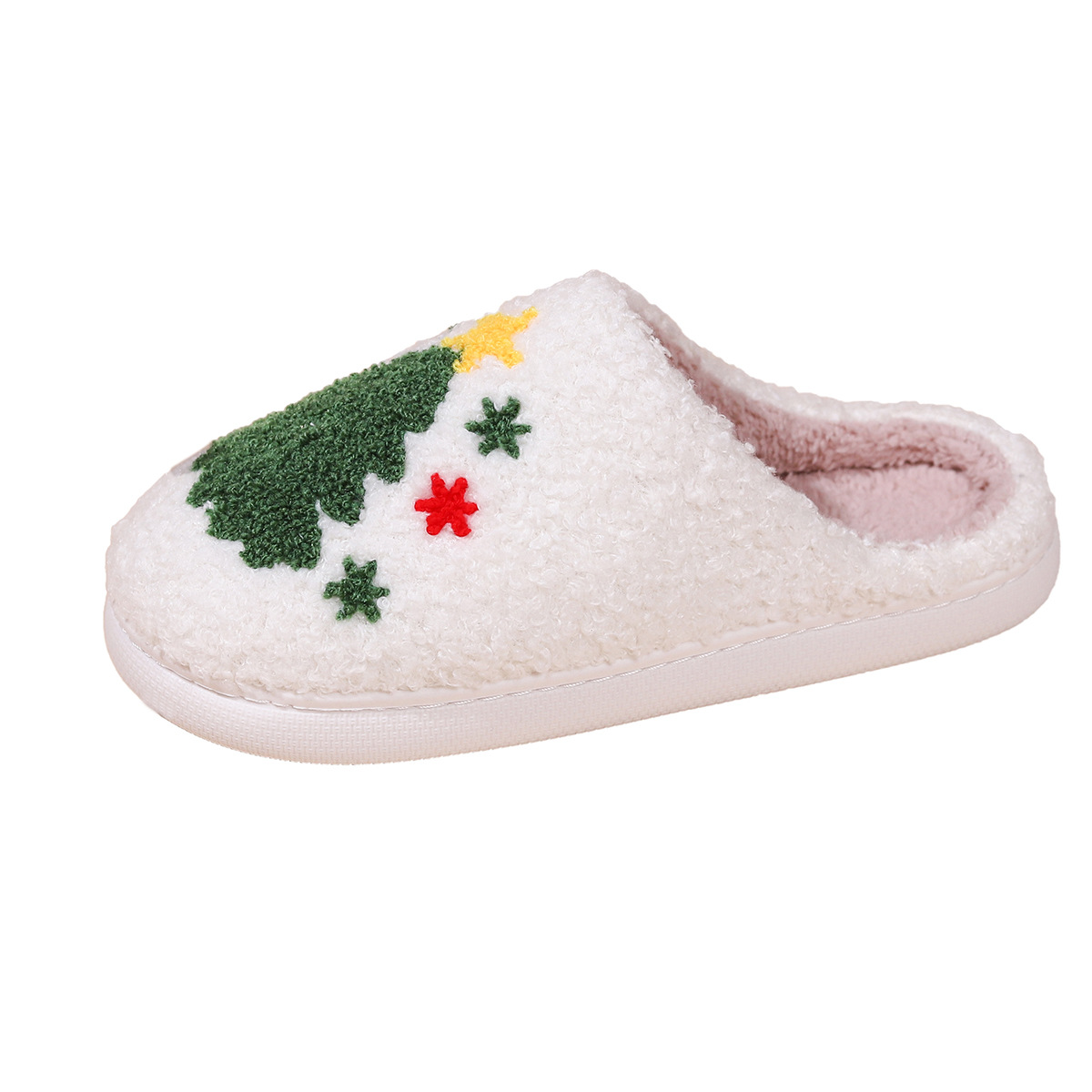 New Christmas tree Christmas slippers female winter home indoor non-slip home smiley cotton slippers winter_voghion.com