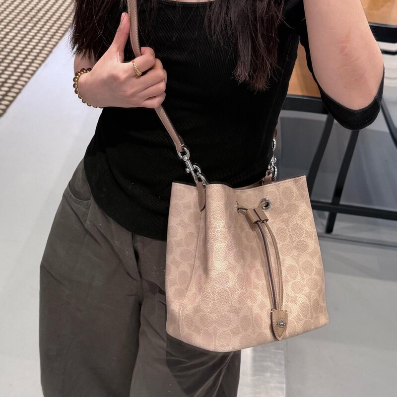 Koujia 2025 New Rowan22 Printed Coated Drawstring Bucket Bag Satchel Shoulder Crossbody Armpit Bag for Women