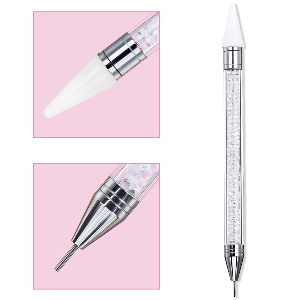 Nail Art Double-Ended Dot Pen Crayon Diamond Press Pen Diamond Sticker Press Pen with Diamond Pearlescent Manicure Tool Pen