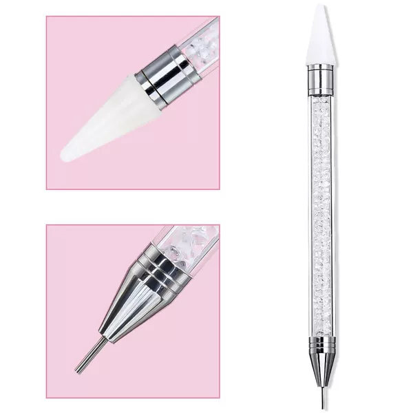 Nail Art Double-Ended Dot Pen Crayon Diamond Press Pen Diamond Sticker Press Pen with Diamond Pearlescent Manicure Tool Pen