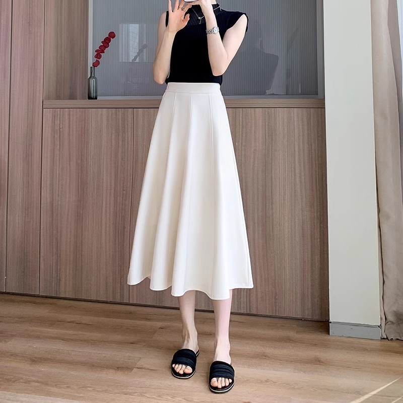 傘スカート Aライン ドレープ 小柄 人気 気質 夏 痩身 お腹カバー 白スカート レディース スーツ 2024 ハイウエスト|undefined