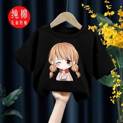 韓版童裝夏季新款卡通女孩圖案印花純棉圓領短袖T恤休閒衣服跨境