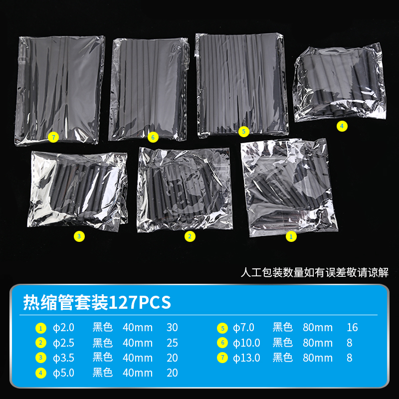 127pcs negro (bolsa) 2 veces la contracción