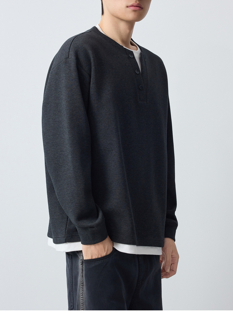 Áo hoodie nam nỉ hai lớp giả phối cổ tròn tay dài — Xám hoa sâu chi tiết 23
