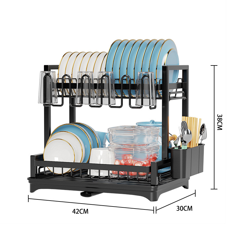 Rack de almacenamiento de cocina aishijia hogar encimera plato estante de drenaje japonés multi-funcional de doble capa plato blanco rack