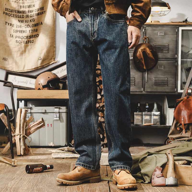 American Retro Heavy Denim Pants Men's Autumn Loose Trendy Brand Casual Pants Men's Classic All-match Washed Straight Pants American Retro Heavy Denim Pants Men's Autumn Loose Trendy Brand Casual Pants Men's Classic All-match Washed Straight Pants