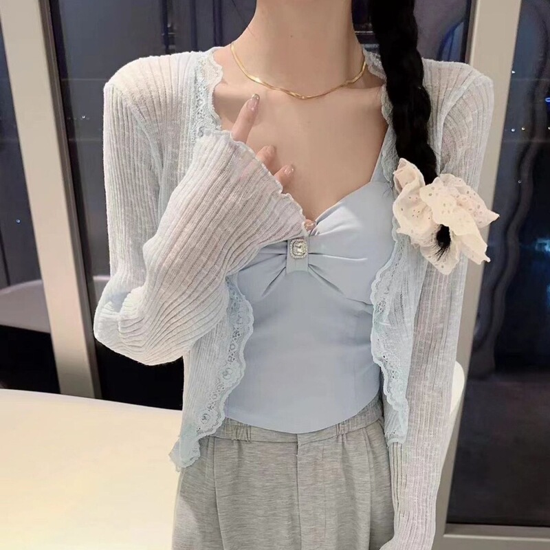 Dongguan Dalang Knitted Sweater Summer Ultra-thin Outer Long-sleeved Cardigan Women's Coat Blouse Shawl V-neck Sun Protection Top