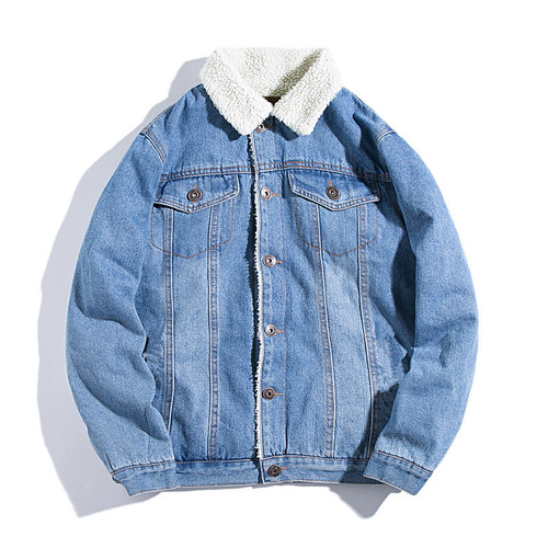 Autumn/Winter Fleece-lined Denim Jacket for Men, Loose Fit, Large Size, Lamb Wool, Korean Style, Thick Warm Cotton Coat
