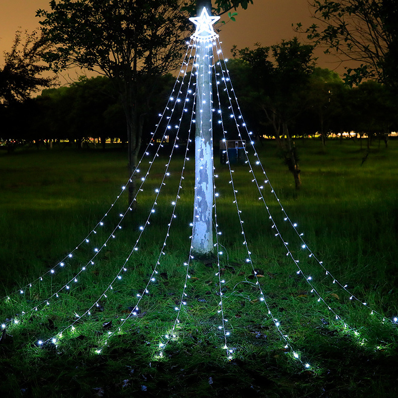 Luz de cascada de estrella de cinco puntas LED Luz de agua corriente Luz de meteorito luz de estrella diseño de patio luz decorativa de Navidad Luz de arrastre