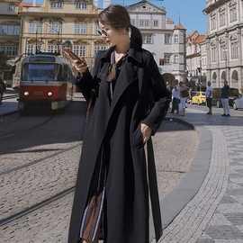 黑色风衣女中长款2024年新款英伦风气质时尚显瘦宽松系带秋季大衣