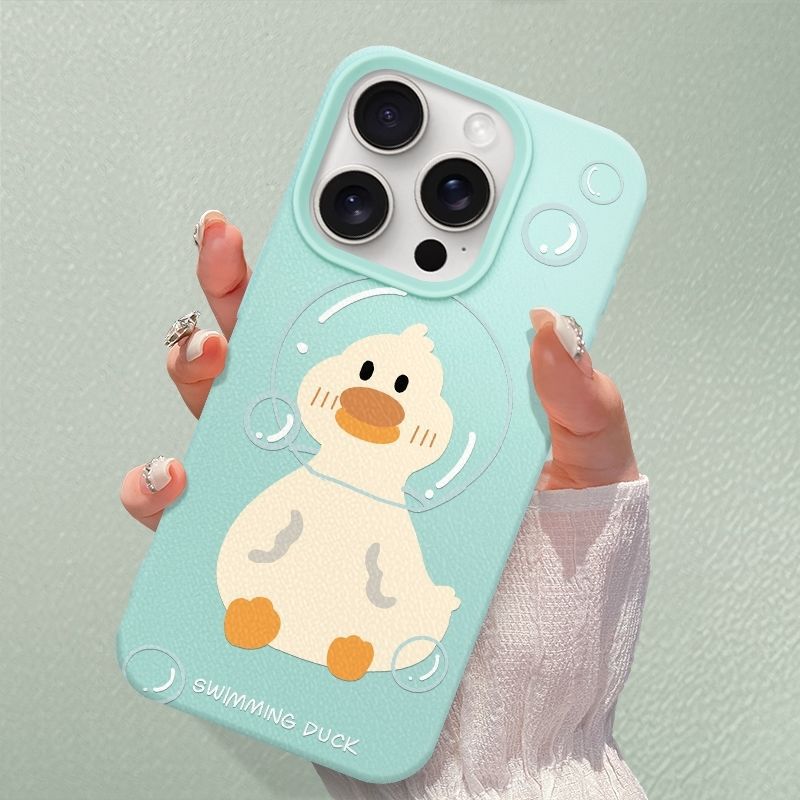 Bubble Duck for Apple 15 16 Mobile Phone Case 14Pro Max Frosted 12 All-inclusive Soft 16Pro Litchi Pattern 11