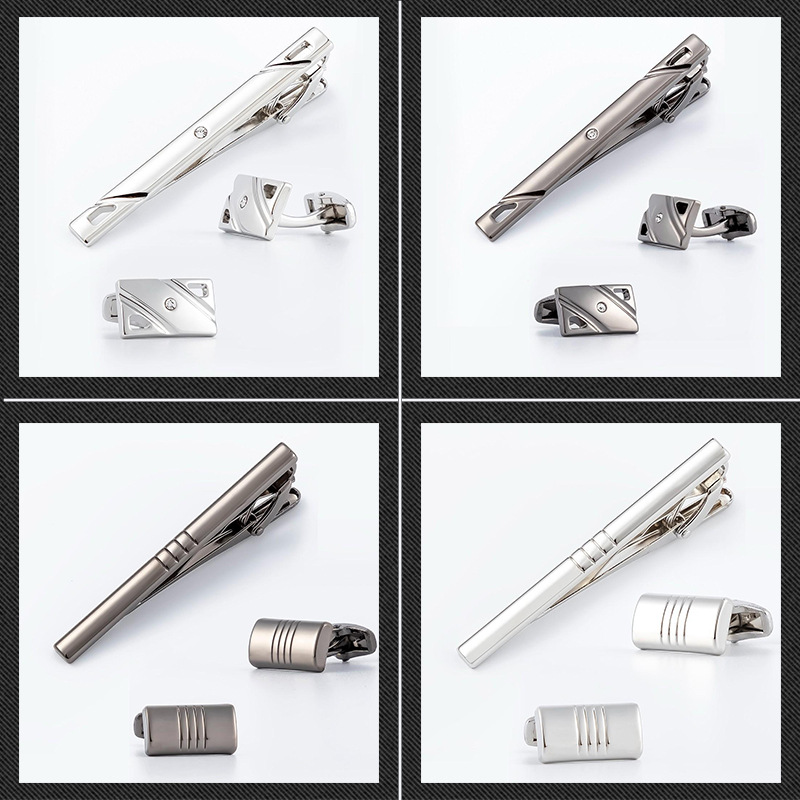 Spot Alloy Diamond Tie Clip Cufflink Set Light Luxury Simple Men's Shirt Cufflink Tie Clip Set