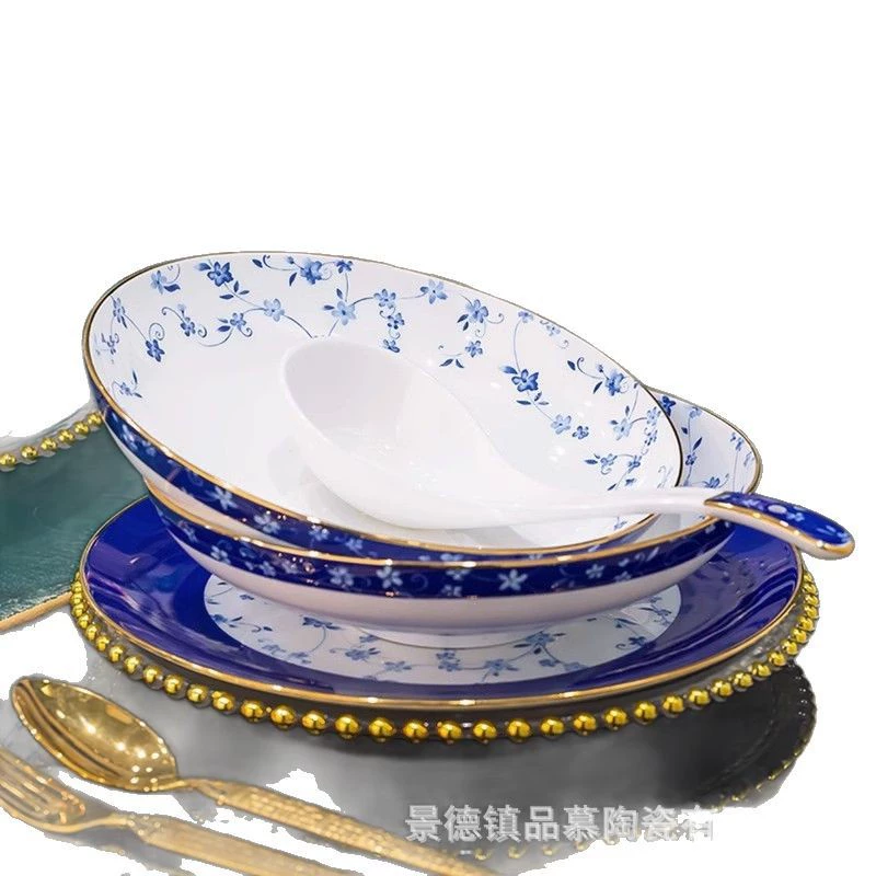 Набор посуды из светлой роскоши высокой категории Jingdezhen bone china, новая домашняя керамика, блюда для дома, свадьбы, чаши и палочки, тарелка