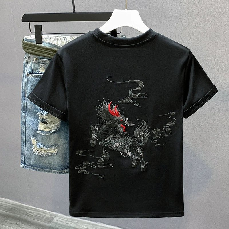Trend T-shirt, Chinese style, with embroidery, oversize, with short sleeve