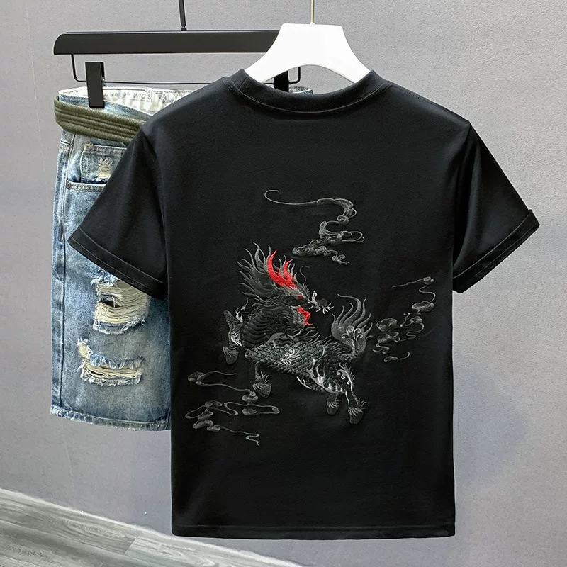 Trend T-shirt, Chinese style, with embroidery, oversize, with short sleeve