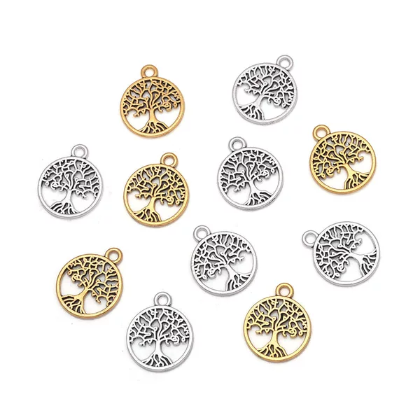 Hollow Life Tree Pendant Xizang Silver Retro Alloy Life Tree Hangtag European and American Bracelet Necklace Pendant