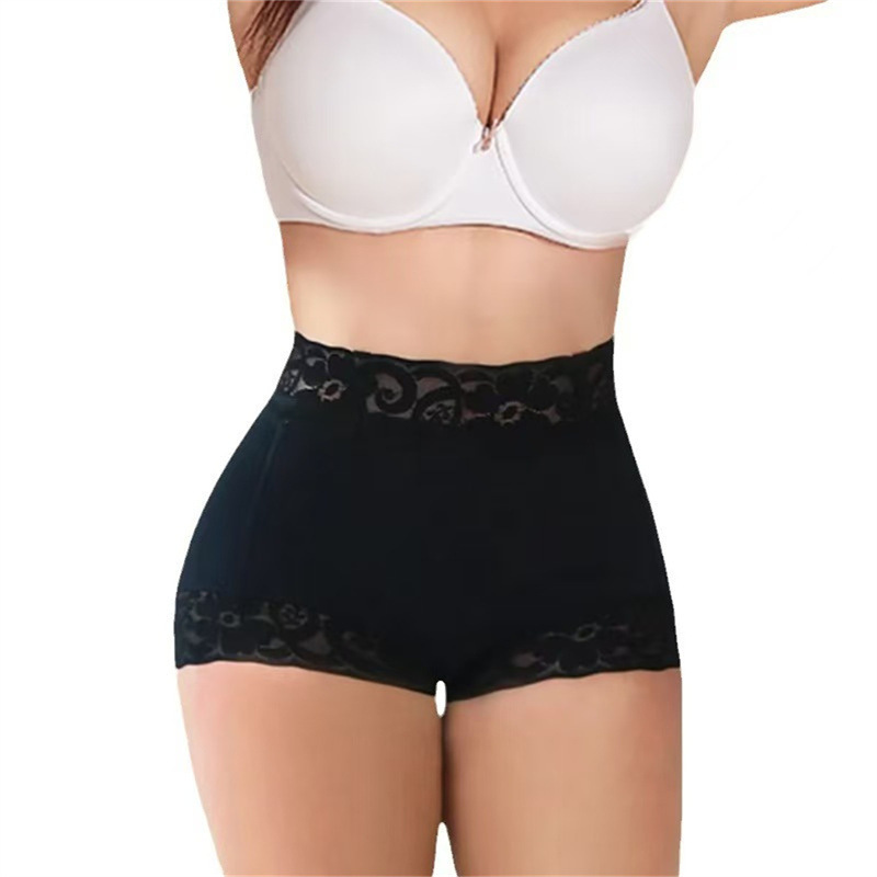 European and American Plus-Size Butt-Lifting and Tummy-Tucking Pants, Waist-Cinching Shapewear with Lace Trim, Mid-Waist Body Shaping Pants