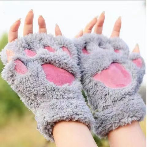 75g Weight Gloves Classification mink hair Fabric Type Unisex Hip-Hop Exaggerated Streetwear Paw Print Gloves