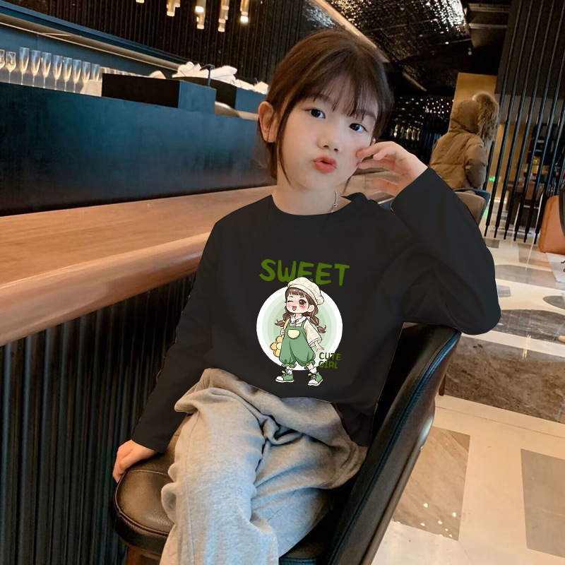 女童100%纯棉中大童春秋装新款韩版时髦洋气长袖T恤小女孩打底衫|undefined