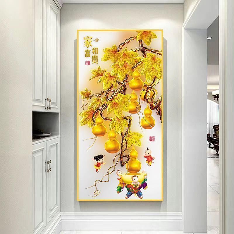 玄关装饰画自粘招财进宝高档贴画现代轻奢黄金满地五福临门发财树|undefined