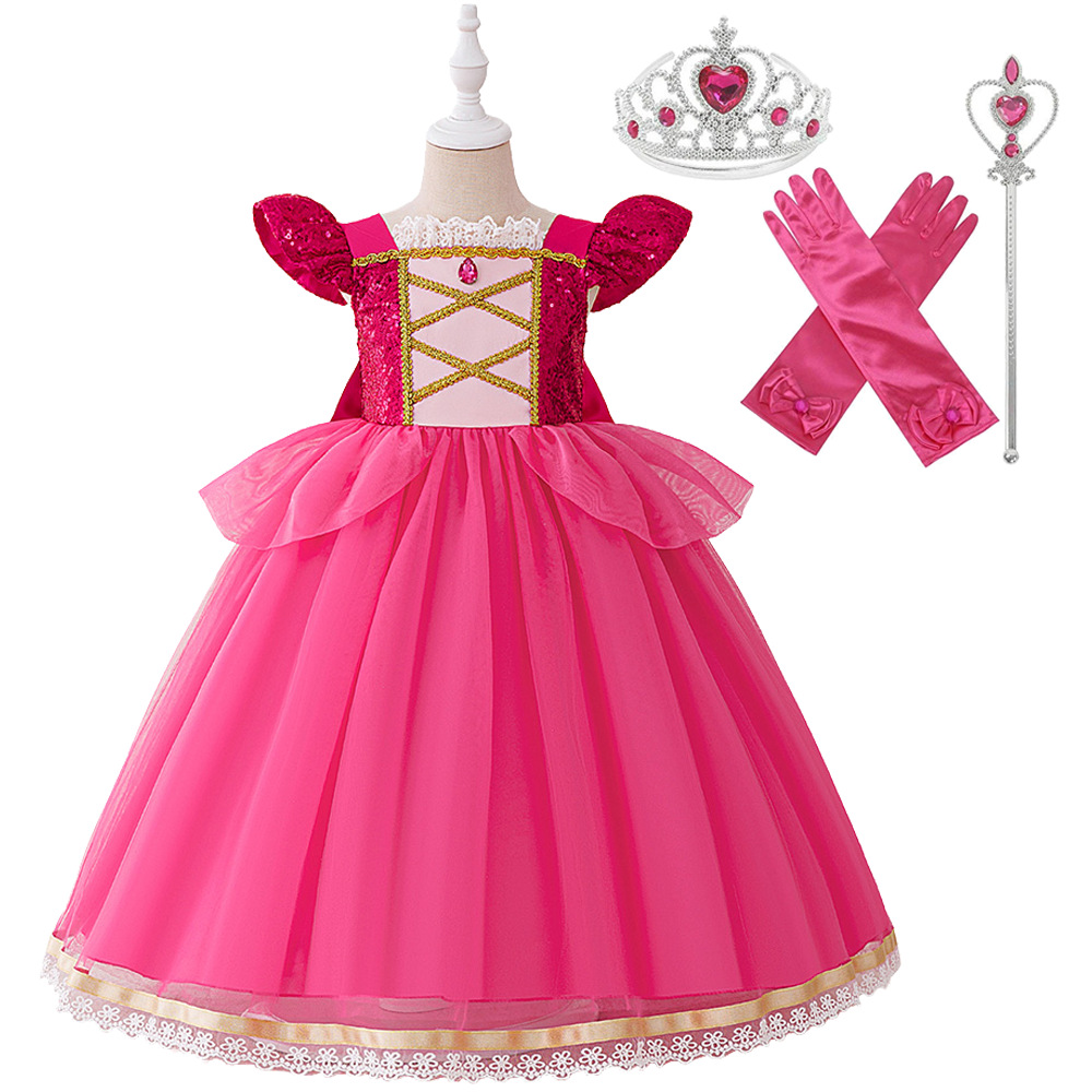 Vestido de juego de rol para niñas, disfraz de Rapunzel, vestido de cumpleaños con lentejuelas para niñas pequeñas.